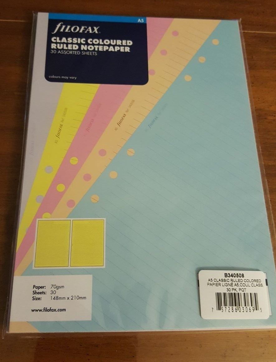 Filofax Classic Ruled Assorted Color A5 Size Notepaper - 340508 - The